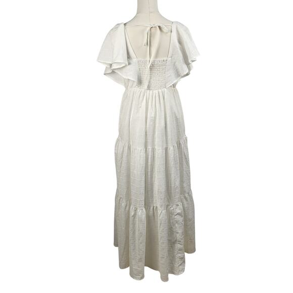 Easel NEW White Maxi Lined Dress 3 Tier Skirt BOHO Romantic Cottagecore Small - Picture 8 of 16